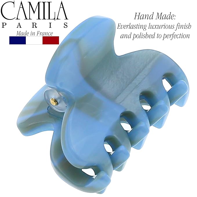 Camila Paris CP3069 French Hair Clip for Women, Handmade, Blue, Small, Girls Hair Claw Clips Jaw, Durable Styling Hair Accessories for Women, Strong Hold No Slip Grip, Made in France