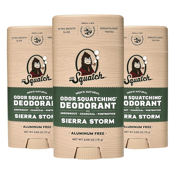 Dr. Squatch Natural Deodorant for Men - Sierra Storm – Smells Like Giant Mountain Sequoias - Odor-Squatching Men's Deodorant Aluminum Free (2.65 oz, 3 Pack)