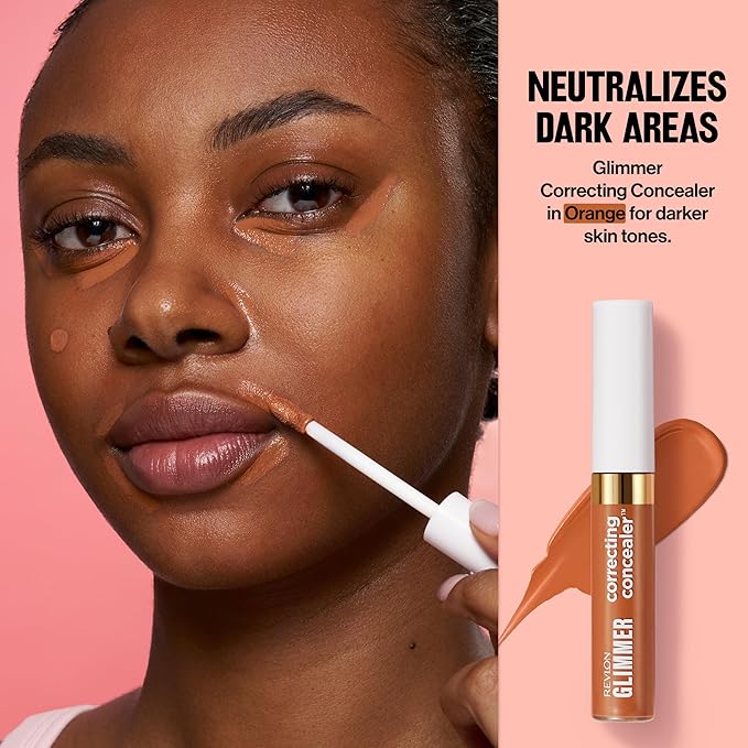 Revlon Glimmer Correcting Concealer, Liquid Under Eye Makeup, Made with Caffeine, Vitamin C, & Stevioside, 102 Orange, 0.3 fl oz