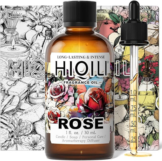 HIQILI Rose Fragrance Oil for Candle & Soap Making, Essential Oil for Diffuser, Floral Scents, Add to Laundry Dryer Balls - 1 Fl Oz