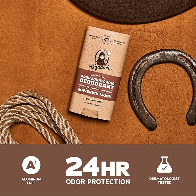 Dr. Squatch Natural Deodorant for Men - Odor-Squatching Aluminum Free - Maverick Musk (2.65 oz, 3-Pack)