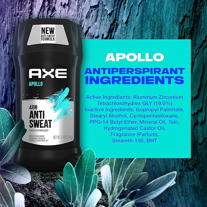 AXE Apollo Antiperspirant Deodorant Stick For Men Sage & Cedarwood 48 Hr Anti Sweat Mens Deodorant, 2.7 Ounce (Pack of 4)