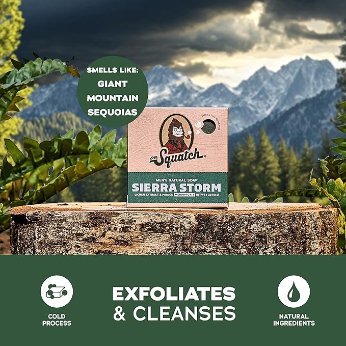 Dr. Squatch Natural Bar Soap for Men - Cold Process Soap with No Harsh Chemicals - Sierra Storm (5 oz, 3-Pack)