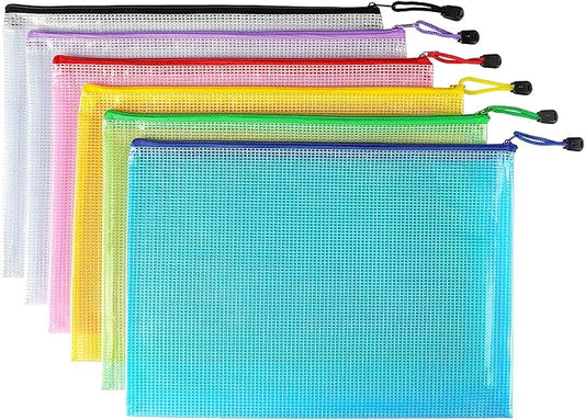 6 Pack Mesh Zipper Pouch Bags, Waterproof Zipper Pouch Zip File Folders for Organization School Office Supplies Travel Storage Bags (Colorful)
