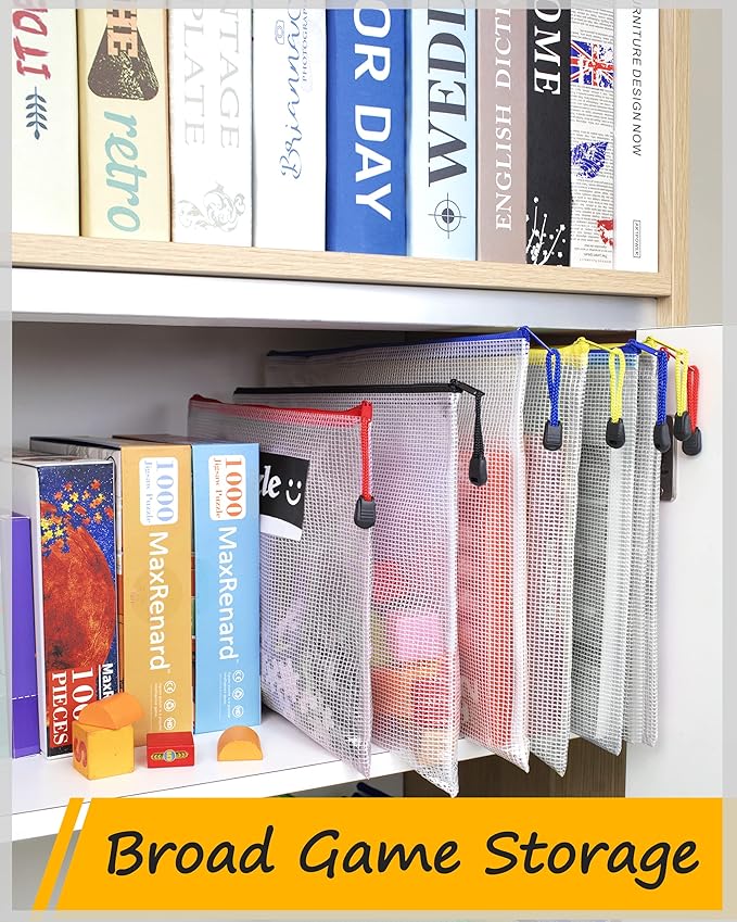 SUNEE Mesh Zipper Pouch 9.2x12.5 in (6 Colors, 24 Packs),Extra Large Water-Resistant Zip Bag for School Office Supplies, Puzzles & Games Organizing Storage