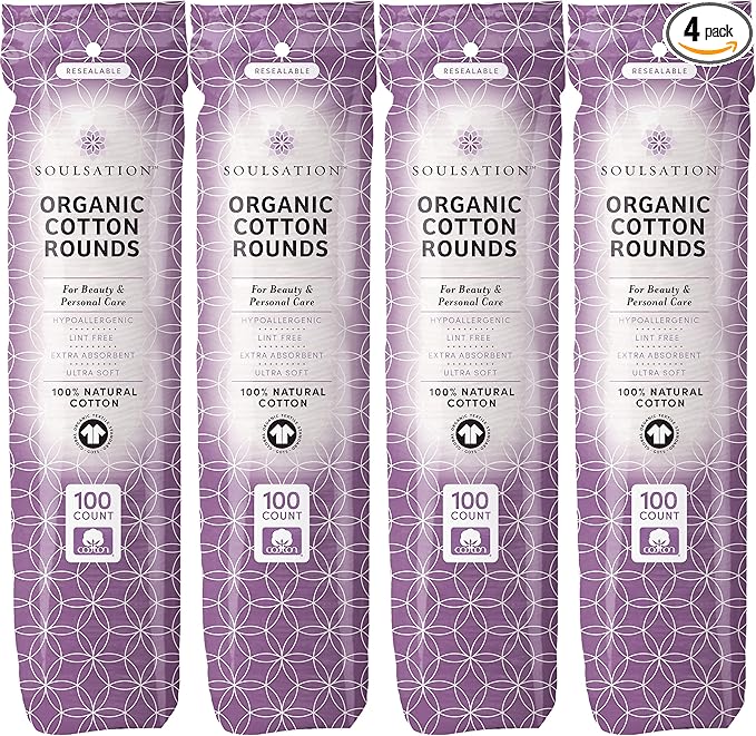 Organic Cotton Rounds, 400 Count - Makeup Remover Pads for Face, Lint-Free