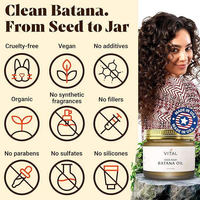 100% Organic Raw Batana Oil for Hair Growth – Strengthens Hair, Reduces Breakage, Enhances Shine – Pure, Non-Greasy – No Silicones, Sulfates, or Parabens – All Hair Types – 2oz Glass Jar