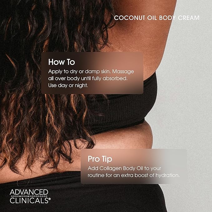 Advanced Clinicals Coconut Oil Body Cream For Women & Men | Hydrating Coconut Lotion For Extremely Dry Skin | Visible Anti Aging Body Butter Skin Care Balm Moisturizer For Hand, Heel, Feet, 16 Ounce