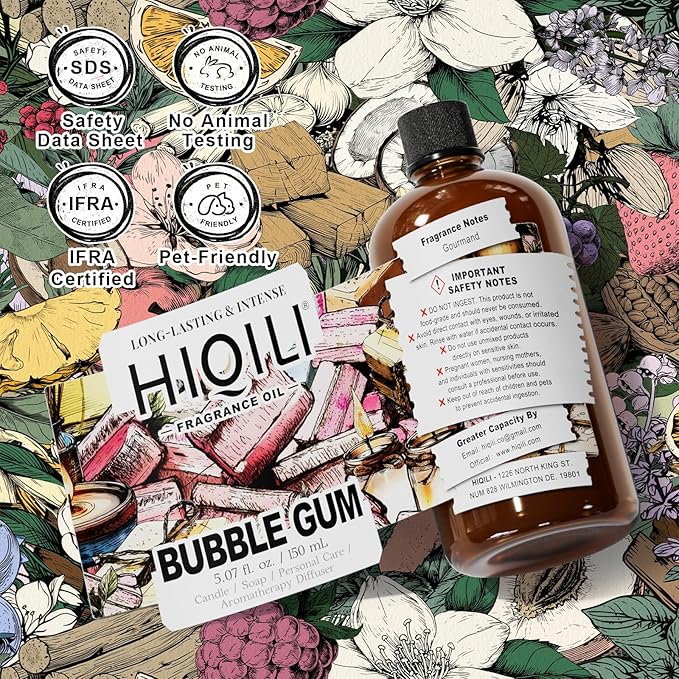 HIQILI Bubble Gum Fragrance Oil for Candle, Soap & Bath Bombs Making, Long Lasting Candy Scents, Home Diffuser Use - 5.07 Fl Oz