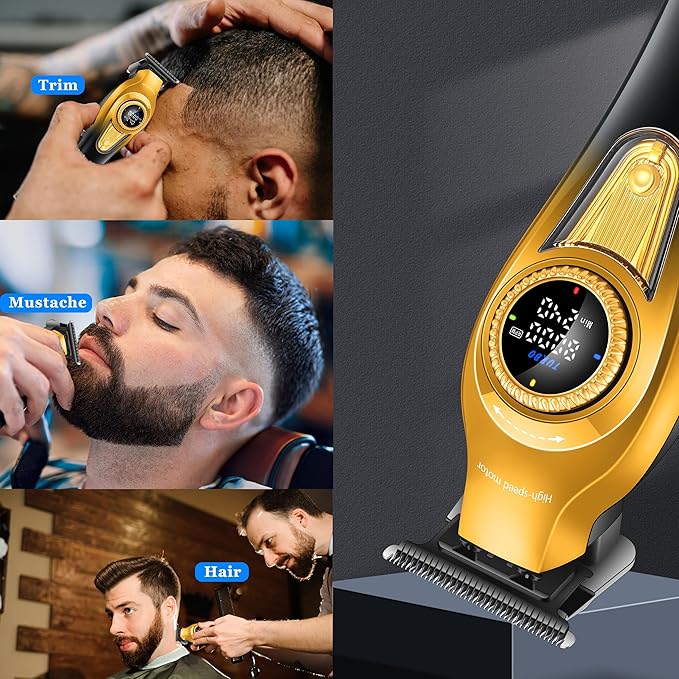 KEMEI 1677 Beard Trimmer for Men, Professional Hair Clippers, Cordless Barber Clipper with LED Display, DLC T-Blade Hair Trimmer, 8000 RPM Turbo Brushless Motor