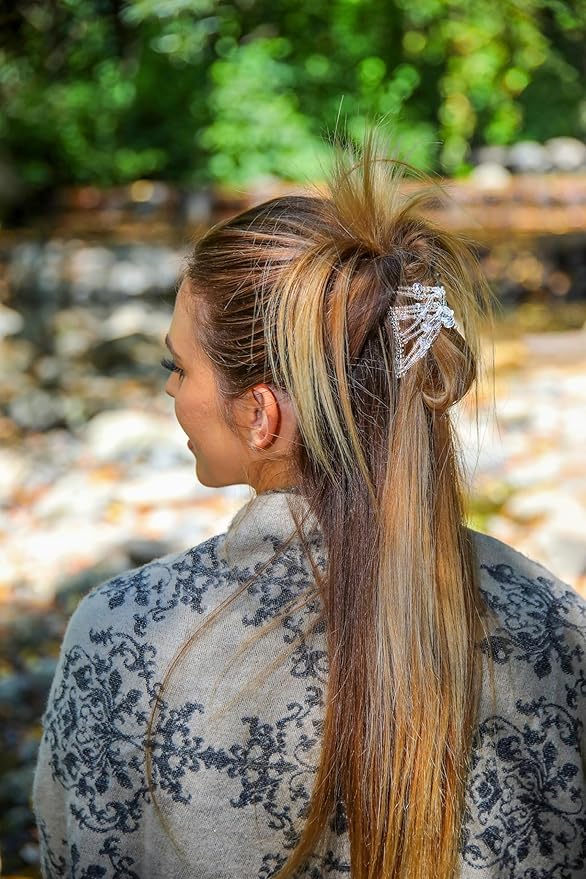 Sparkling Decorative Crystal Hair Clip for Fine, Thin, Sleek & Straight Hair - Double Comb for Easy Comfy Styles, Holds Snug, No Pressure, UpDo, Ponytail, French Twist, Bun (Crystal Medium)